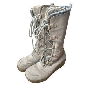 Vtg Y2K Roxy Timber Tan Plaid Suede Lace Up Wedge Winter Boots Size 7 Women's